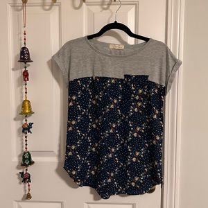 REWIND- Gray & Blue Floral Blouse